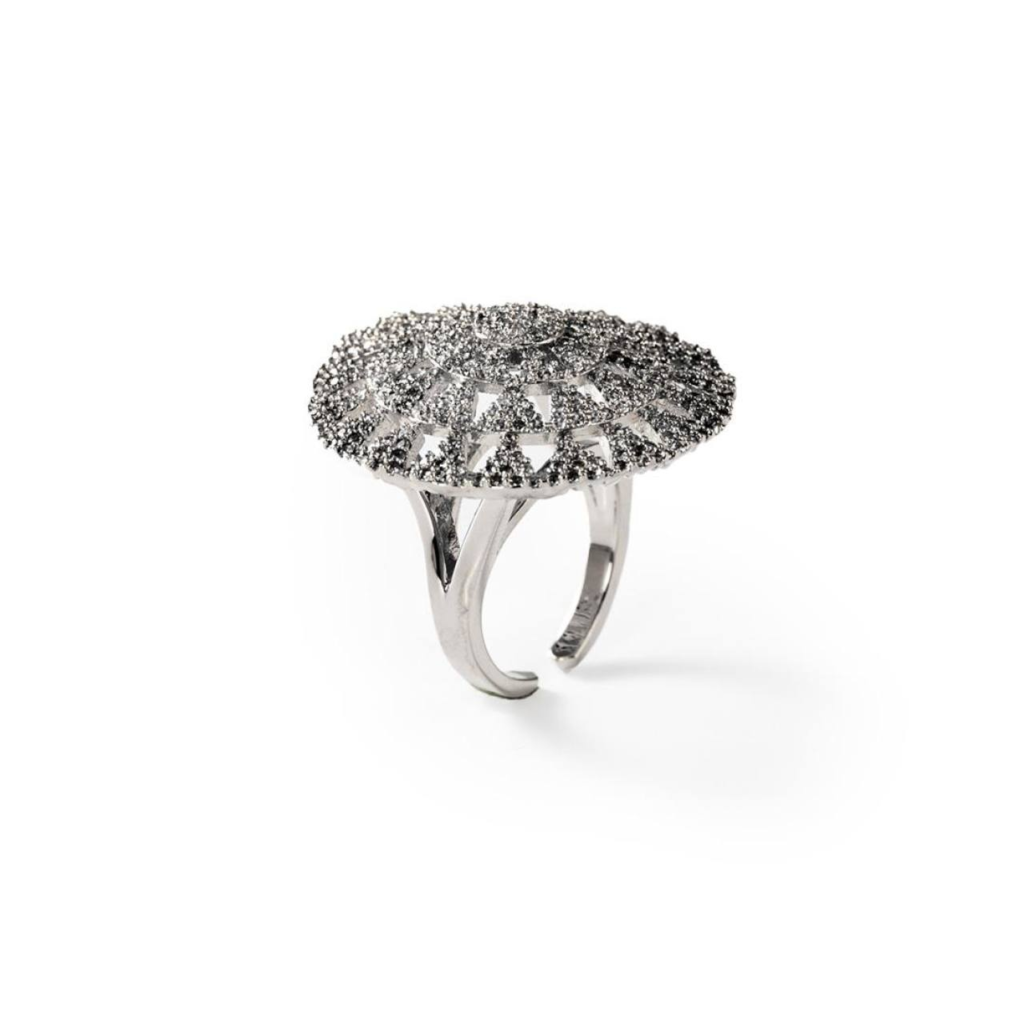 Bague cercles de lumière en métal rhodié