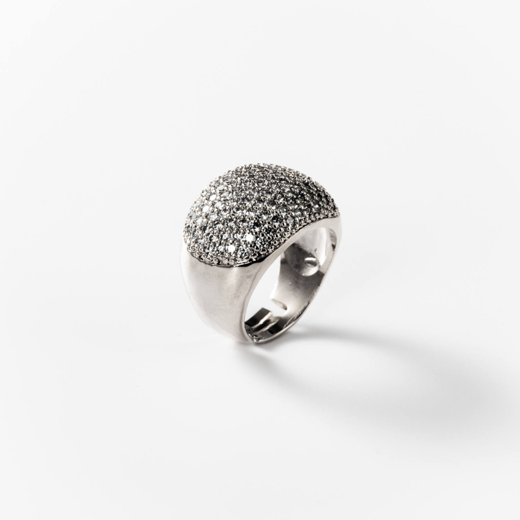 Bague lumineuse en métal rhodié