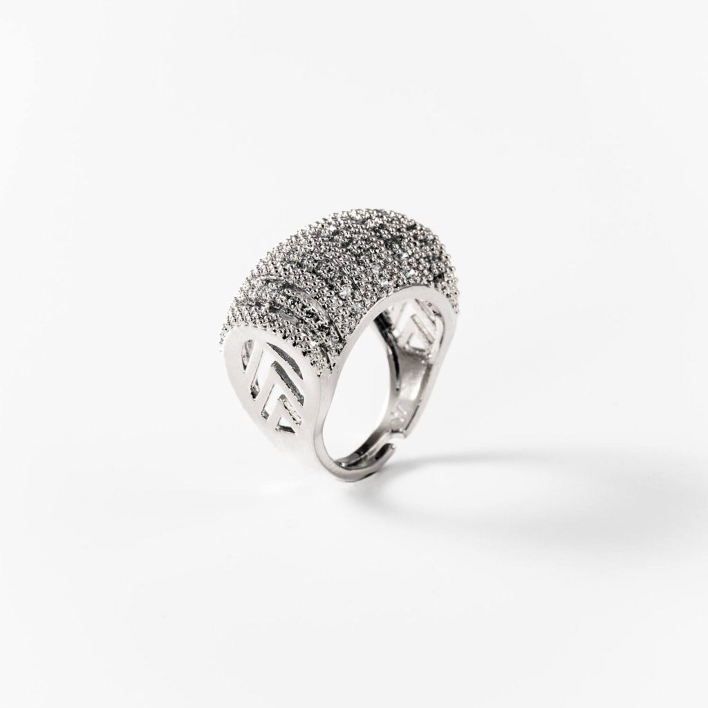 Bague pavé déco en métal rhodié