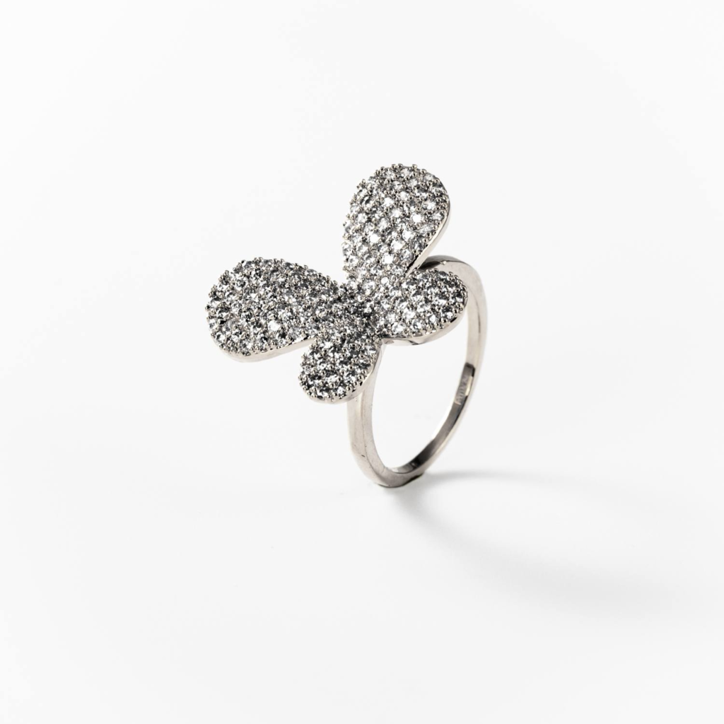 Bague papillon en métal rhodié